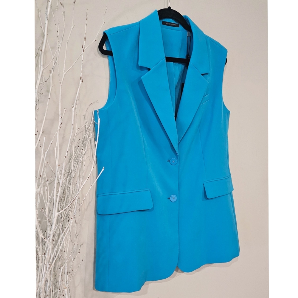 Elie Tahari Pacific Blue Notch Collar Buttoned Single Breast Vest